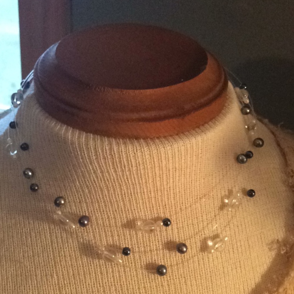 Beautiful & Delicate, Floating Pearl w/Clear beads